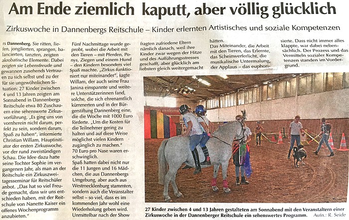 Zirkuswoche in der Reitschule Dannenberg